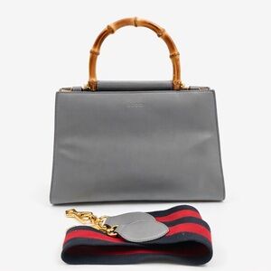 Gucci Nymphaea Bamboo Top Handle Leather Tote in Very Good Condition